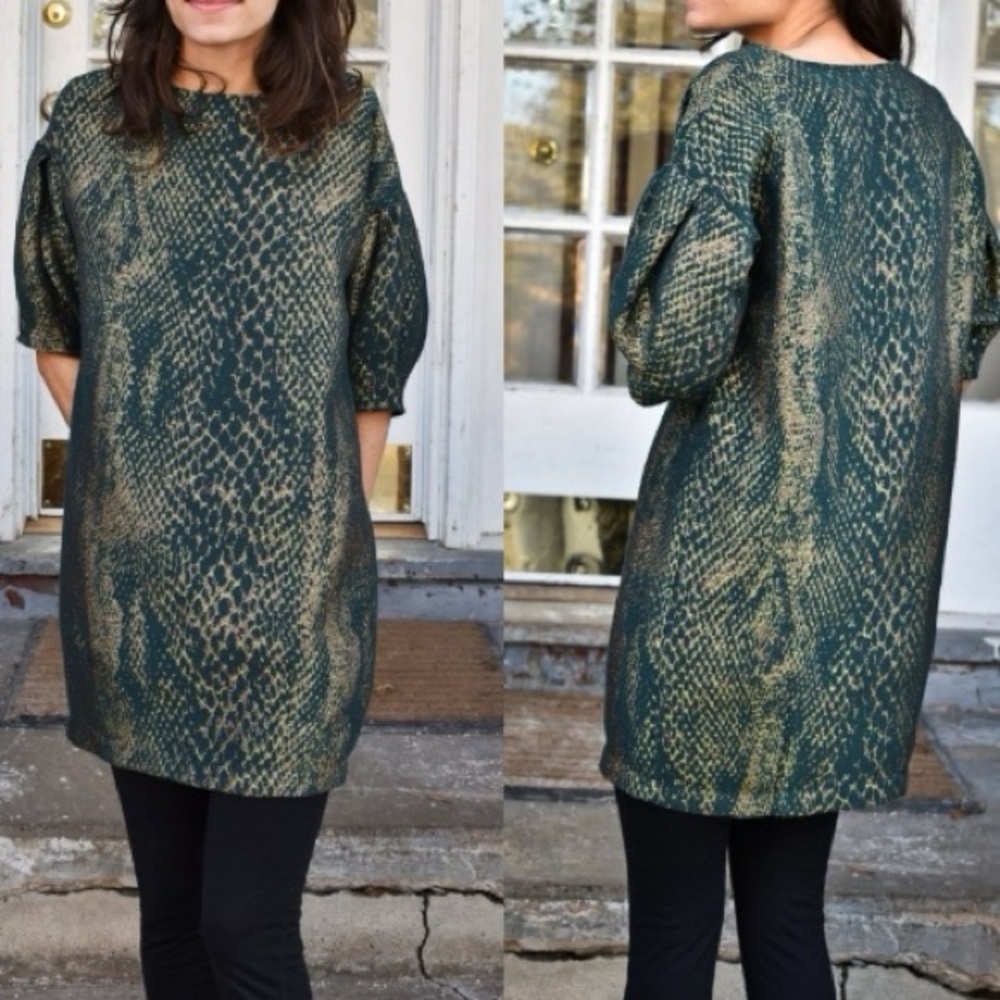 Eve Gravel "Train to Paris" Metallic Snakeskin Print Dress Green Size XS - Picture 12 of 13